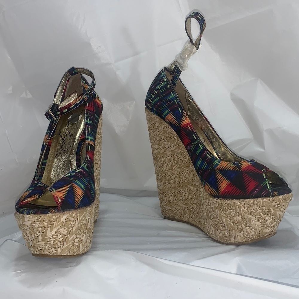 PRIVILEGED Lito Multicolor Espadrille Platform Wedge w Buckle Strap Size 7M